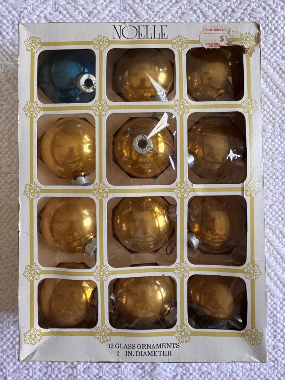 MCM VTG Vintage Noelle Gold and Blue Glass Holiday Ornaments (12-Pack)